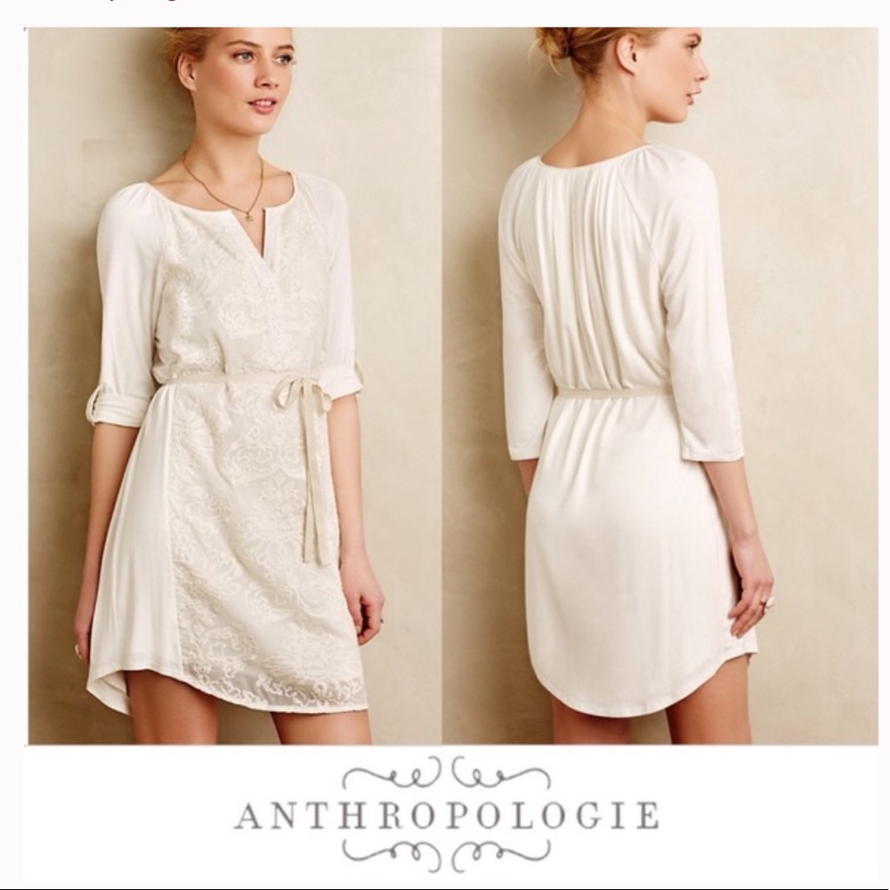 ANTHROPOLOGIE Tiny Paperwhites Embroidered Dress